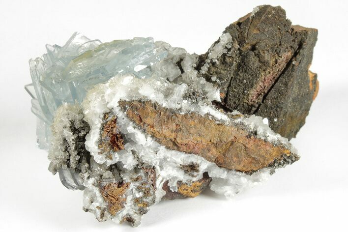 Blue Bladed Barite Crystal Clusters with Calcite - Morocco #204043